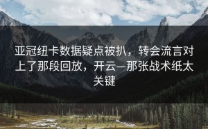 亚冠纽卡数据疑点被扒，转会流言对上了那段回放，开云—那张战术纸太关键