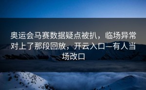 奥运会马赛数据疑点被扒，临场异常对上了那段回放，开云入口—有人当场改口