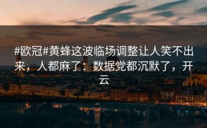 #欧冠#黄蜂这波临场调整让人笑不出来，人都麻了：数据党都沉默了，开云