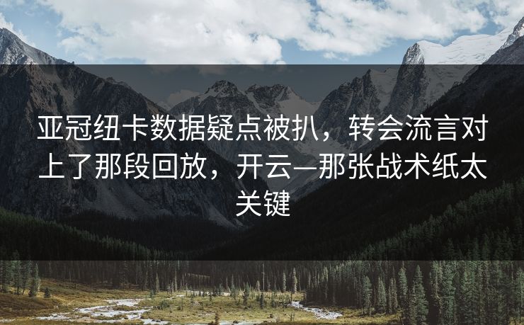 亚冠纽卡数据疑点被扒，转会流言对上了那段回放，开云—那张战术纸太关键